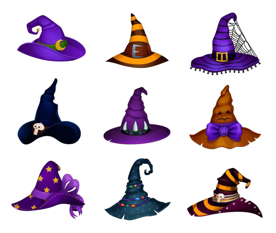 desenho animado dia das Bruxas chapéus do bruxa ou feiticeira vetor