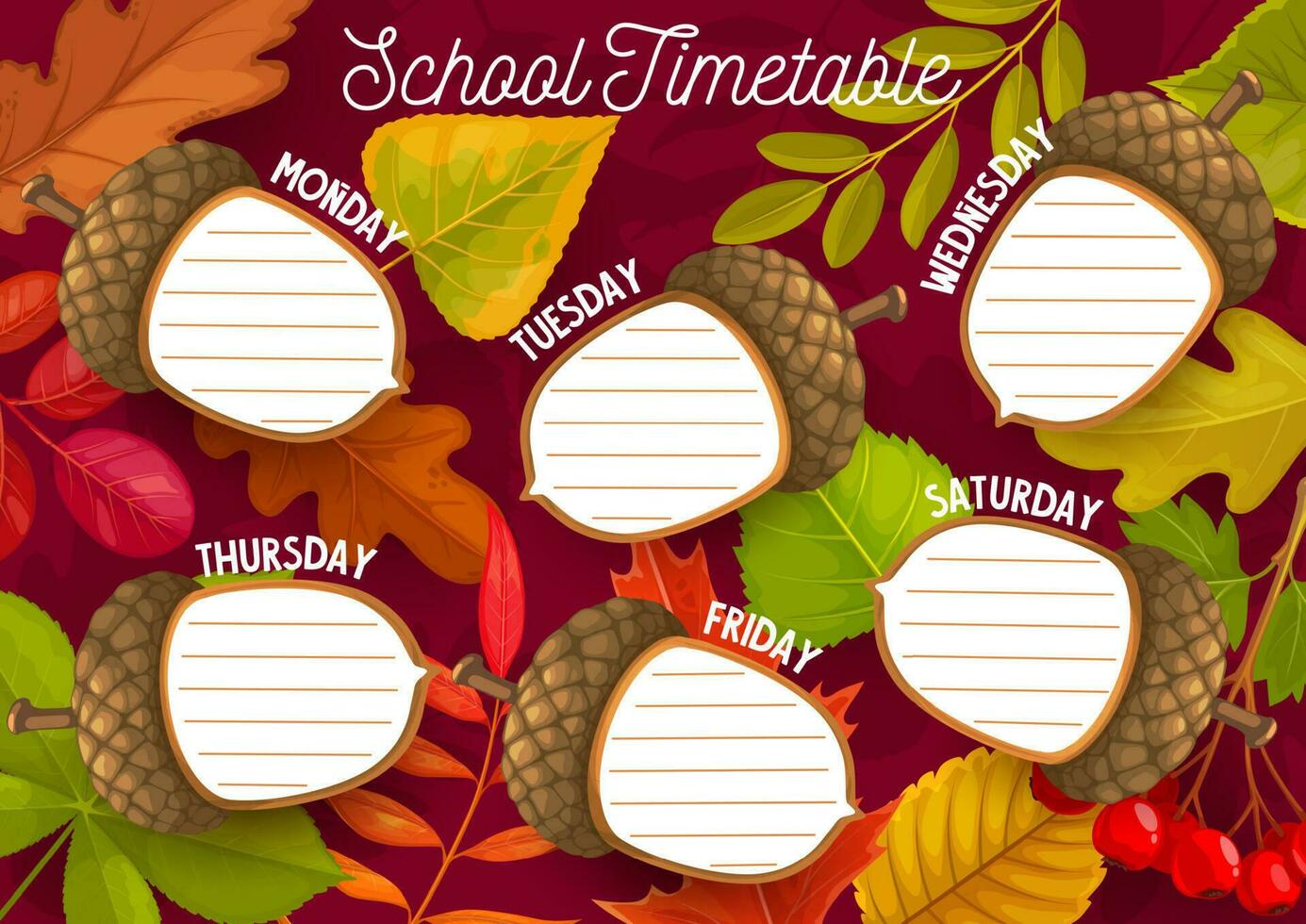 Educação calendário cronograma com outono folhas vetor