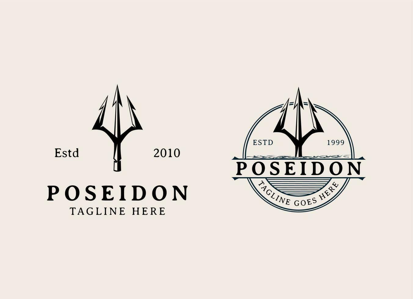 tridente Netuno Deus Poseidon triton rei shiva lança rótulo logotipo Projeto. vetor