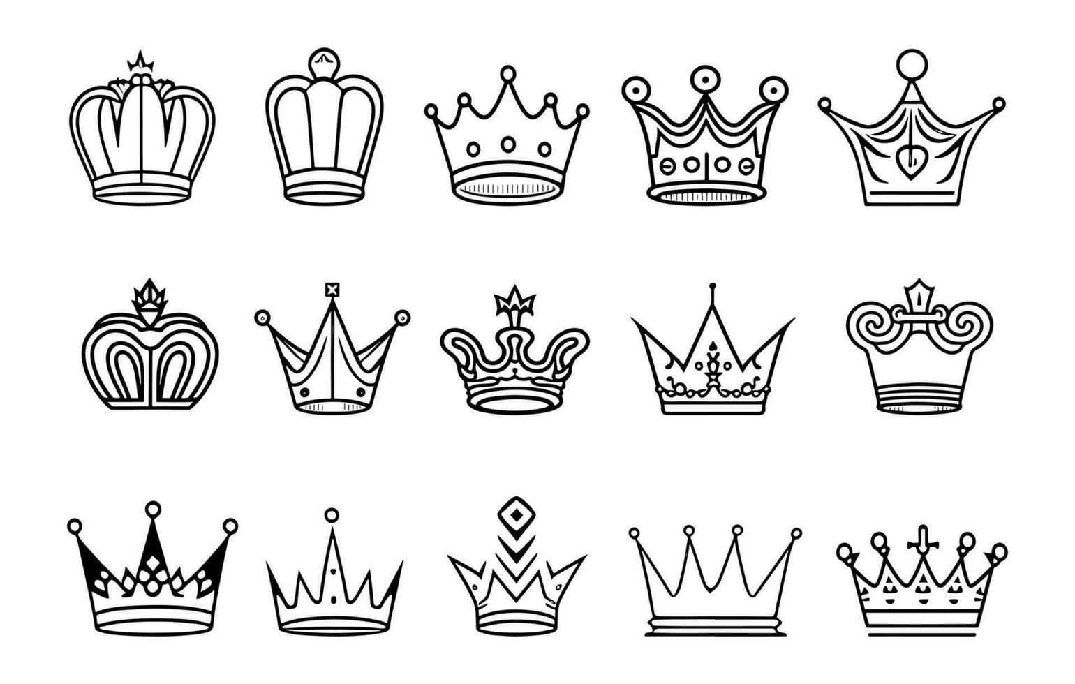 coroa ícone conjunto vetor, coroa linha arte ilustração, rainha coroa pacote, rei coroa símbolo conjunto vetor