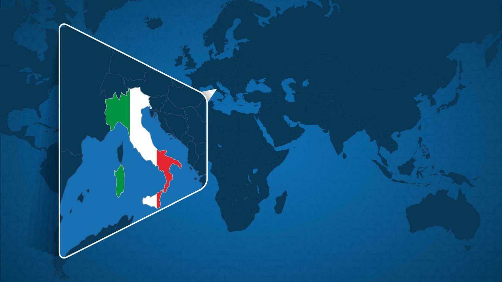 localização do Itália em a mundo mapa com ampliado mapa do Itália com bandeira. vetor