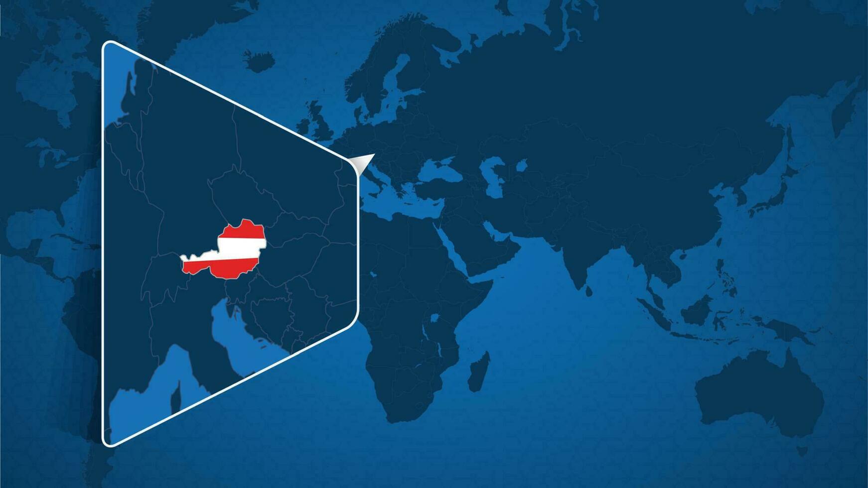 localização do Áustria em a mundo mapa com ampliado mapa do Áustria com bandeira. vetor