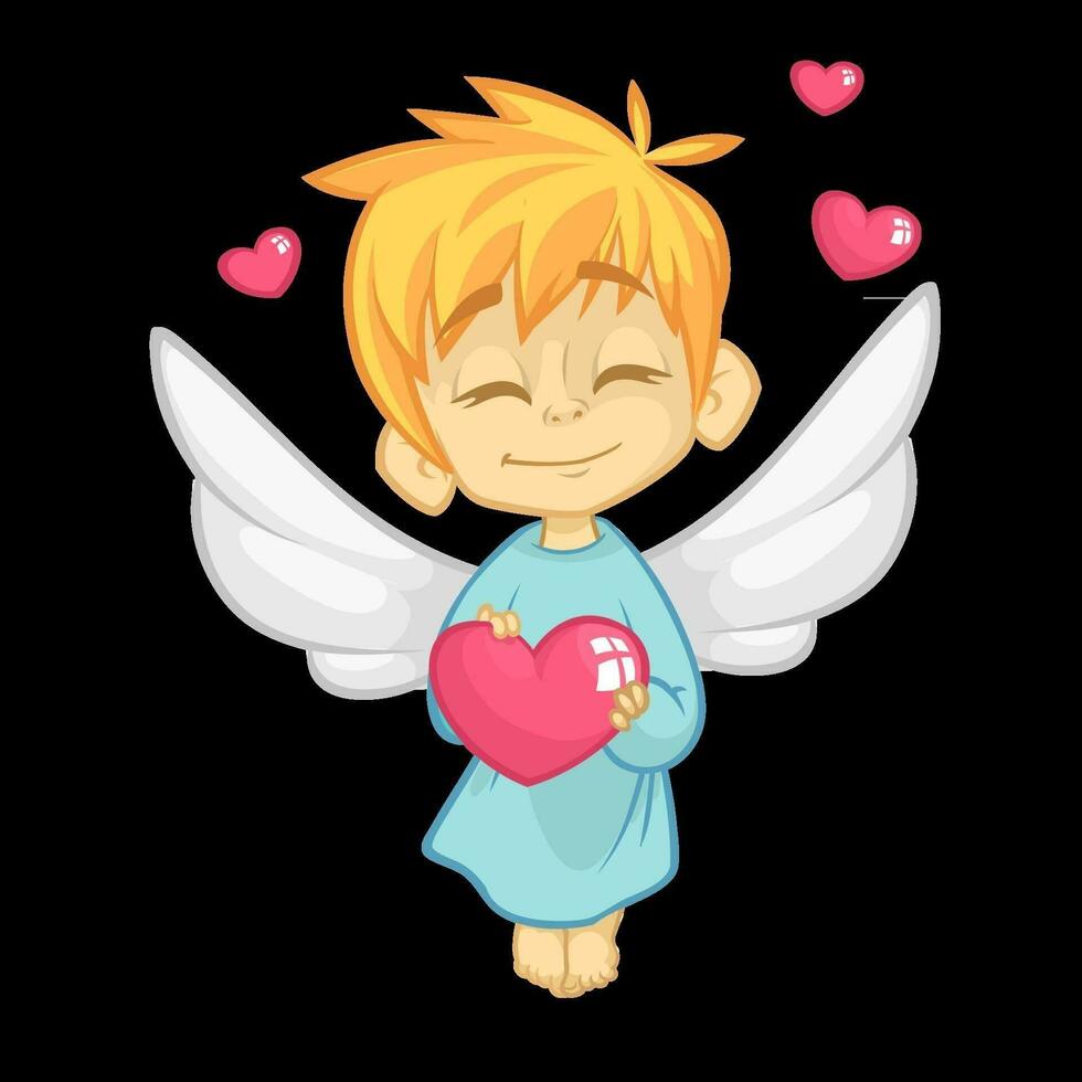 desenho animado cupido anjo segurando coração. dia dos namorados dia vetor