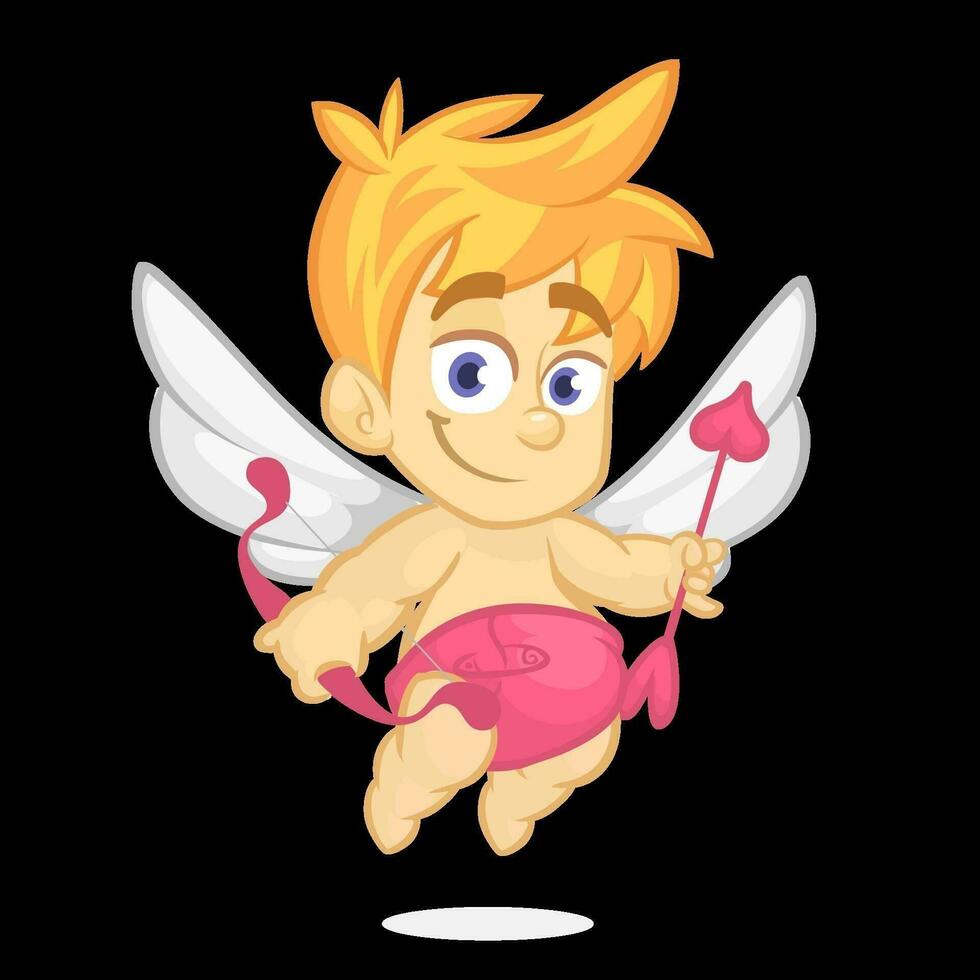 fofa desenho animado cupido bebê Garoto personagem com asas segurando arco e Setas; flechas vetor