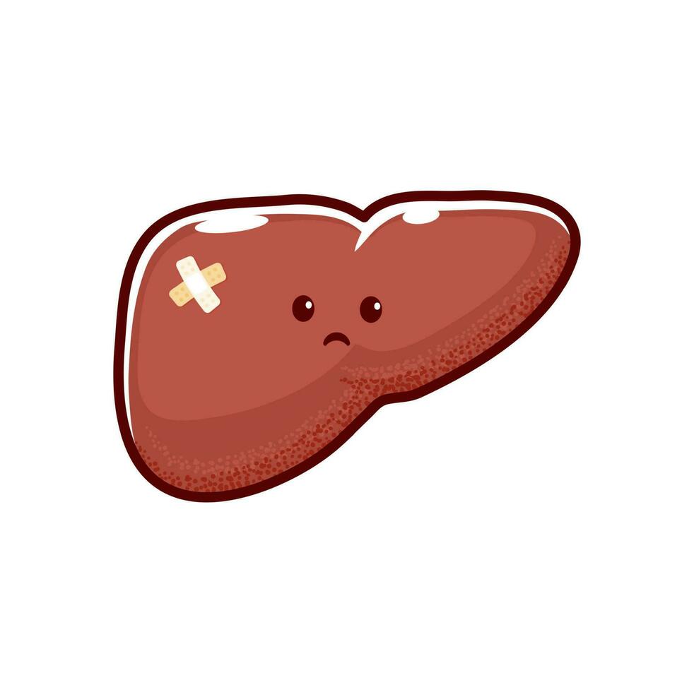 desenho animado doente fígado personagem, pouco saudável órgão vetor