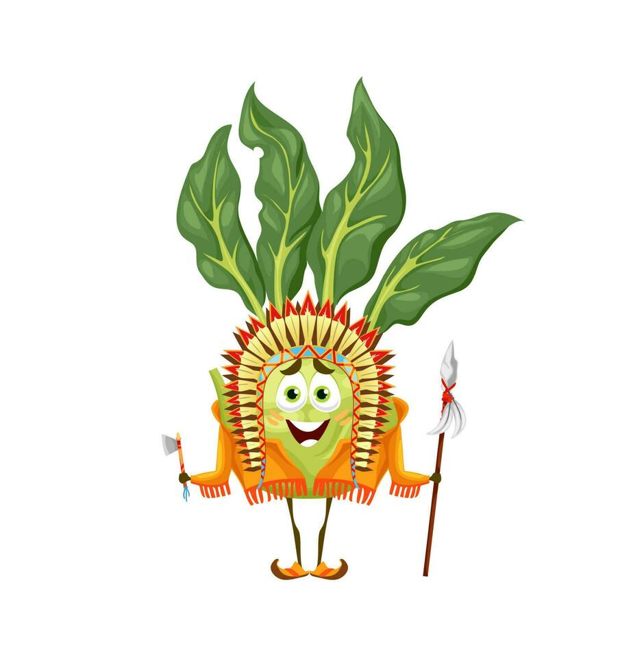 desenho animado couve-rábano indiano personagem, engraçado vegetal vetor