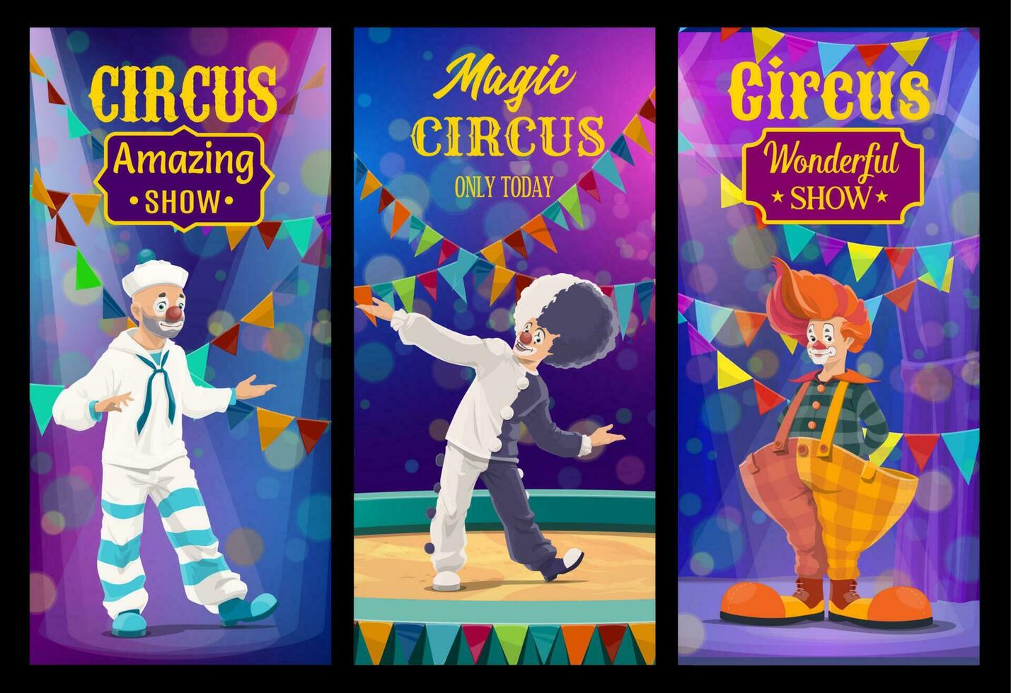 forma circo palhaços desenho animado personagens faixas vetor