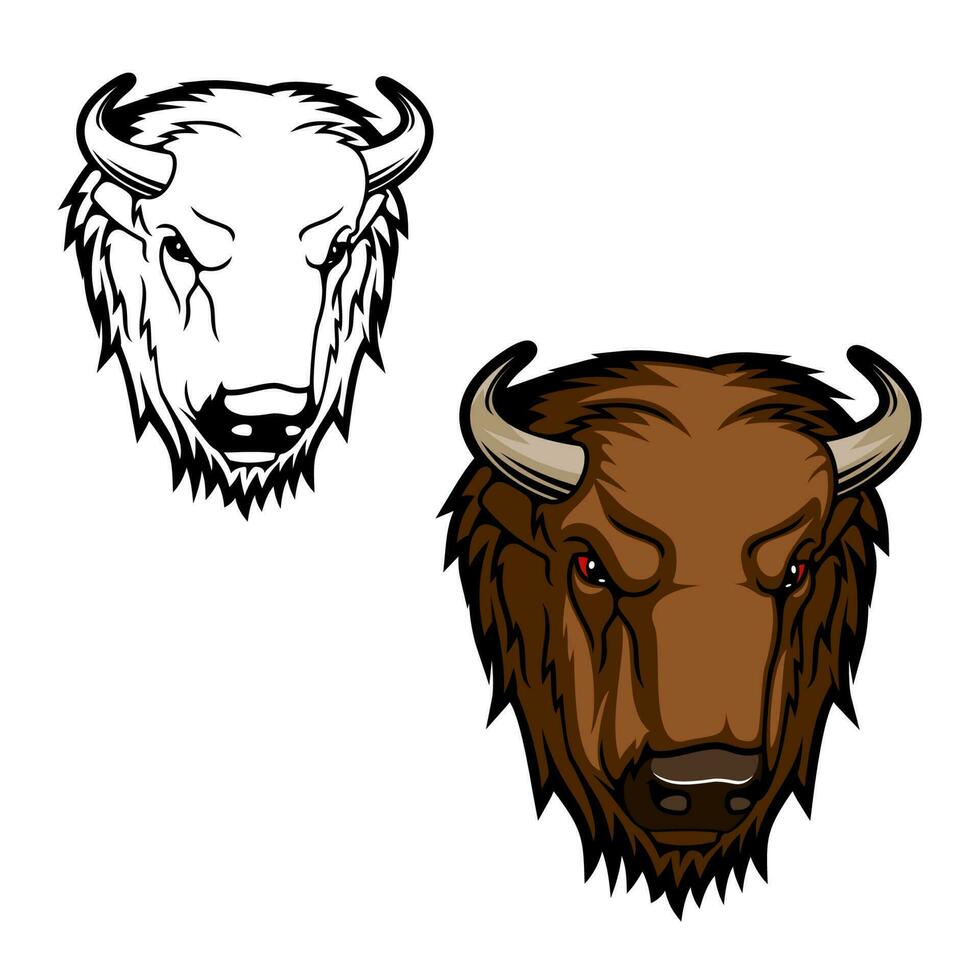 búfalo ou búfalo touro cabeça, vetor mascote