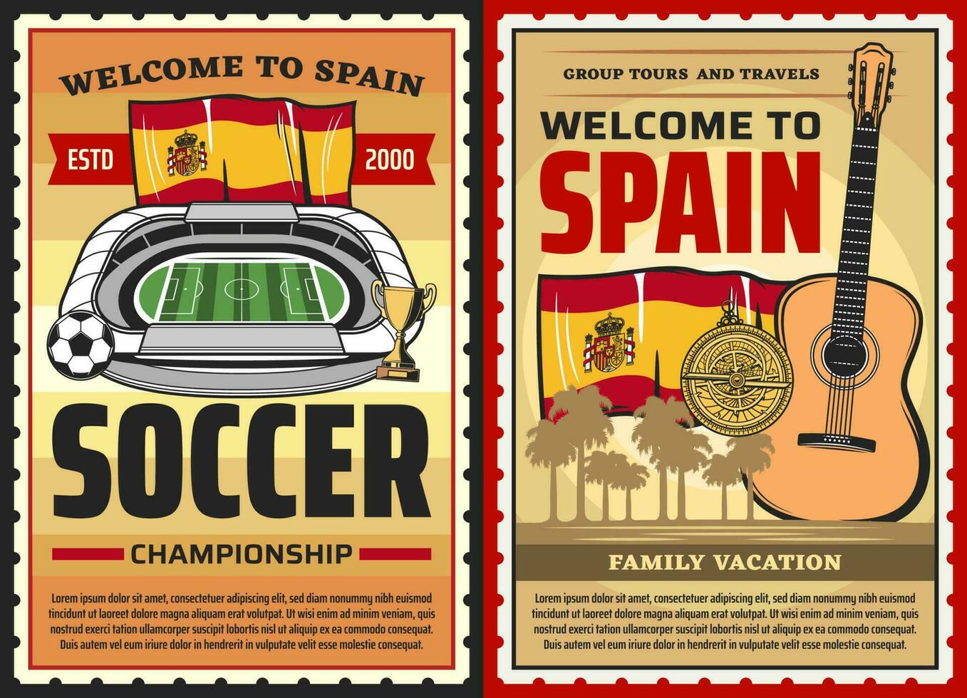 Espanha viagem cartazes, espanhol cultura, marcos vetor