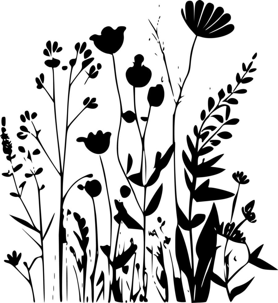 flores silvestres, Preto e branco vetor ilustração