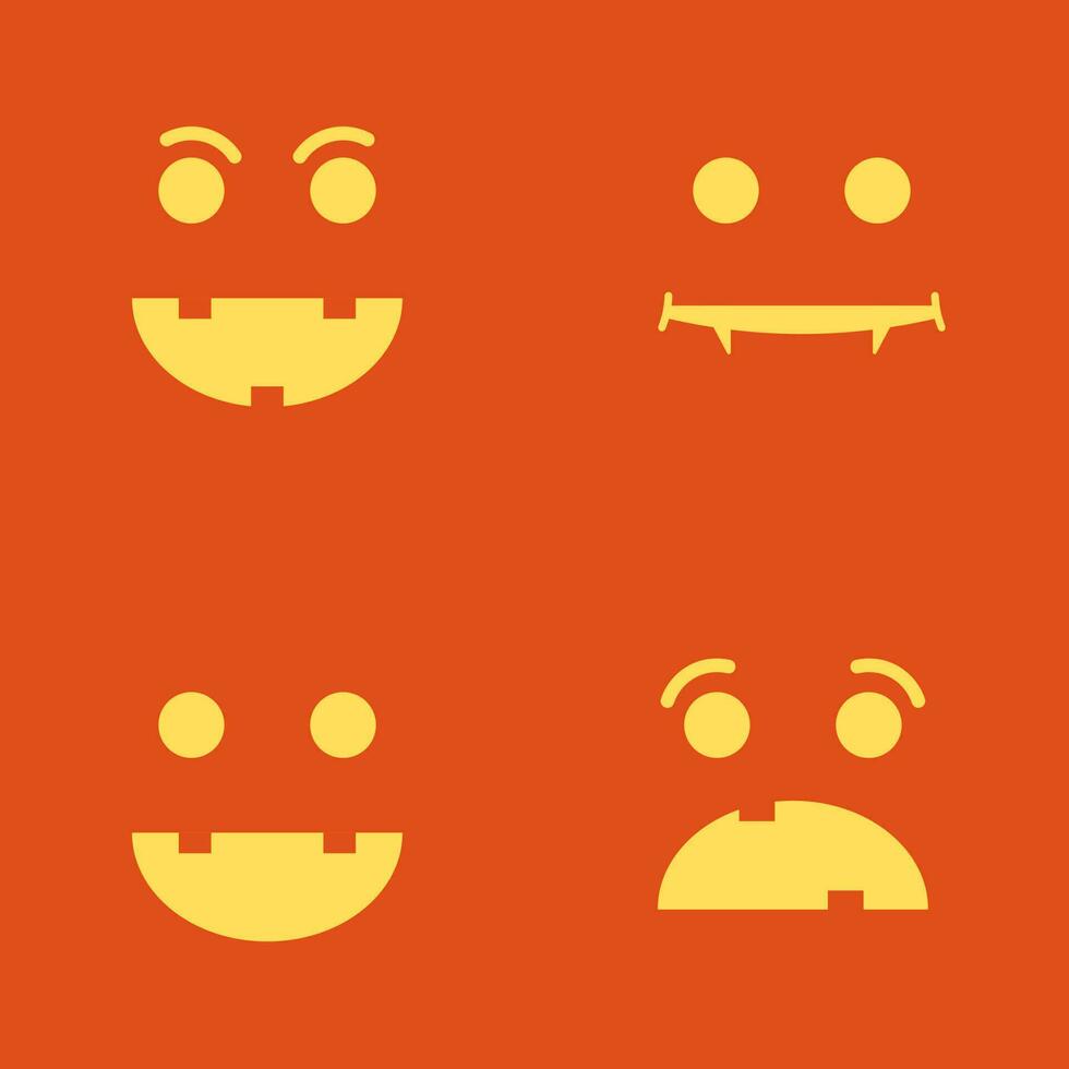 conjunto do dia das Bruxas abóbora ou monstro emoji em laranja fundo. vetor