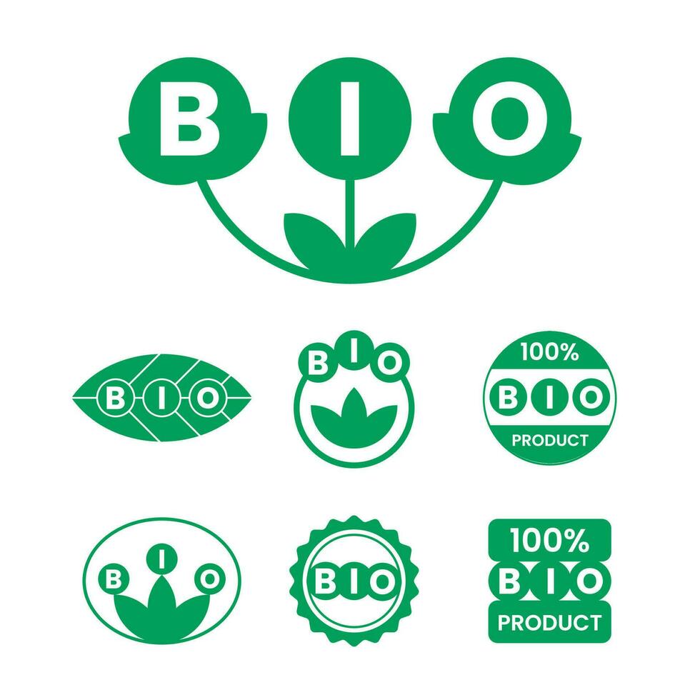 bio produtos verde adesivos, rótulos, Tag, ícones. vetor