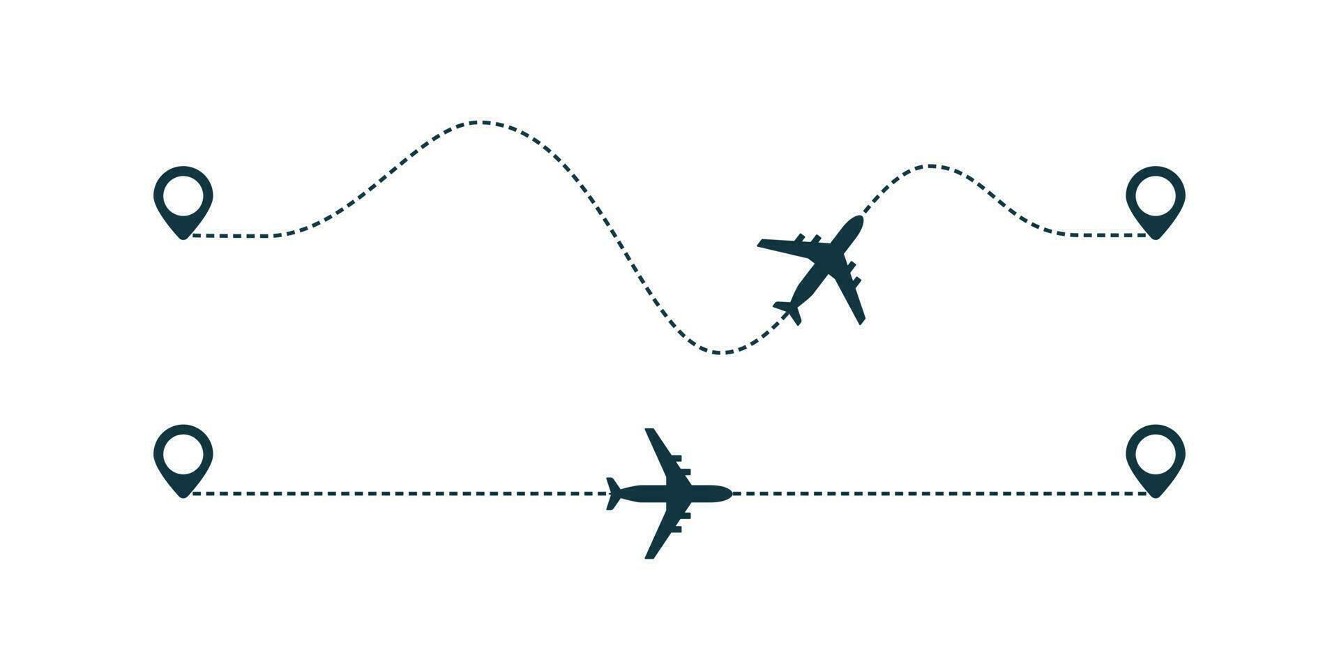 avião silhueta ícone com pontilhado linha caminho. vetor