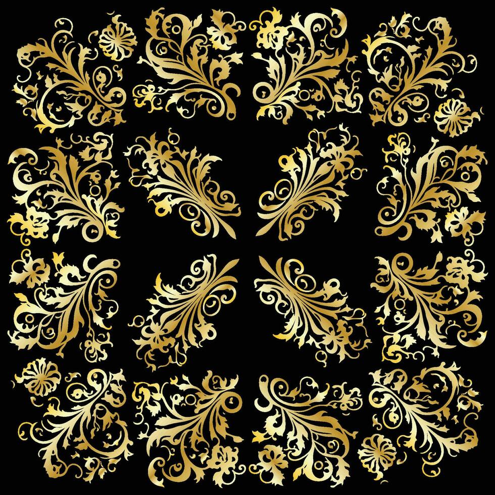 floral dourado enfeite vetor arte, dourado floral enfeites, floral decorativo elementos vetor