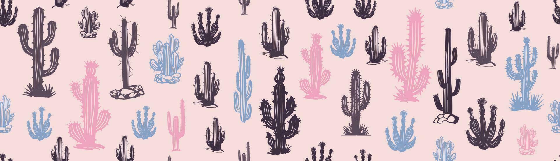 conjunto de cactos ilustrações desenhadas à mão, vetor