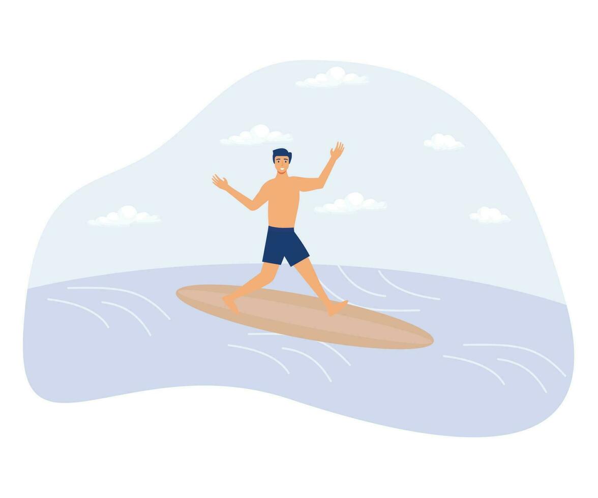 água esporte conceito, água esquiar, surfar e navegação, ativo estilo de vida, verão aventura, nadar roupa de mergulho, iate clube, plano vetor moderno ilustração