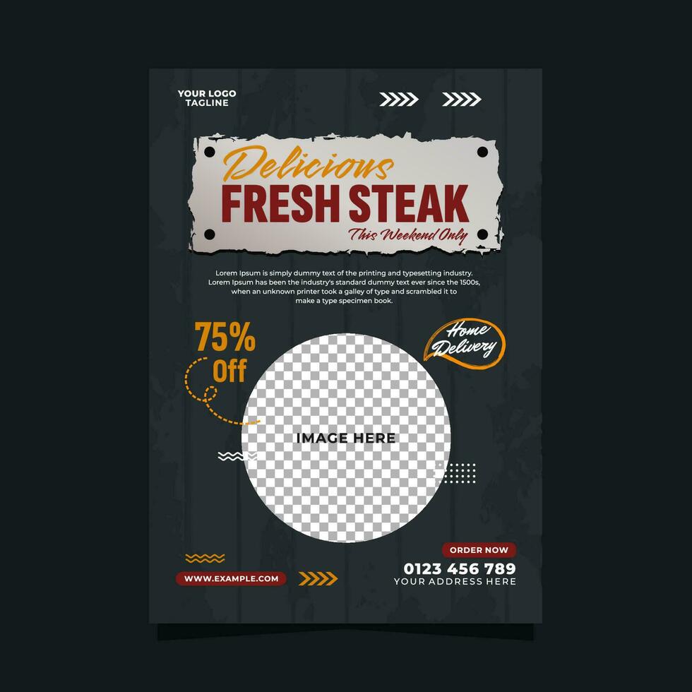 delicioso fresco bife vertical poster folheto promoção modelo vetor