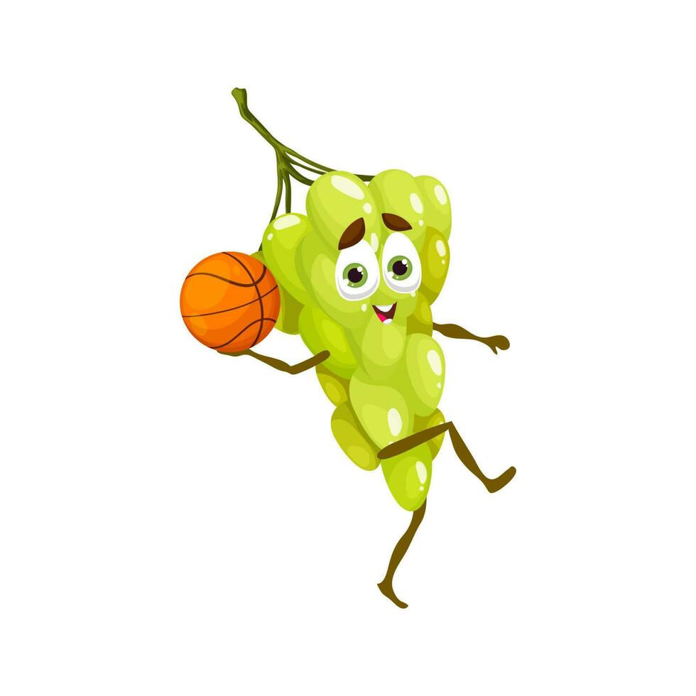 engraçado desenho animado uva personagem com basquetebol bola vetor