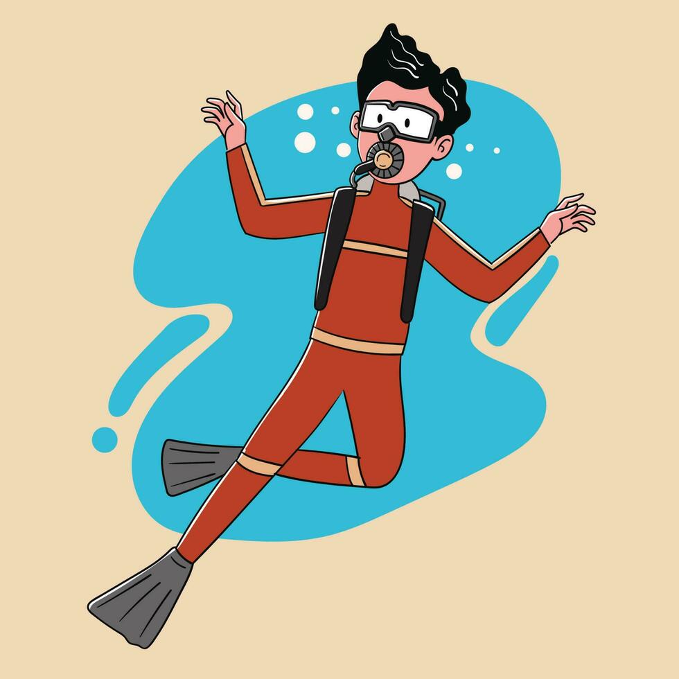 personagem ilustração do uma homem mergulho vetor