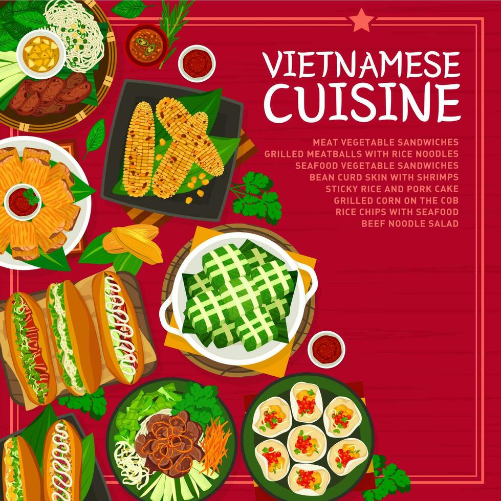vietnamita cozinha Comida cardápio cobrir página Projeto vetor
