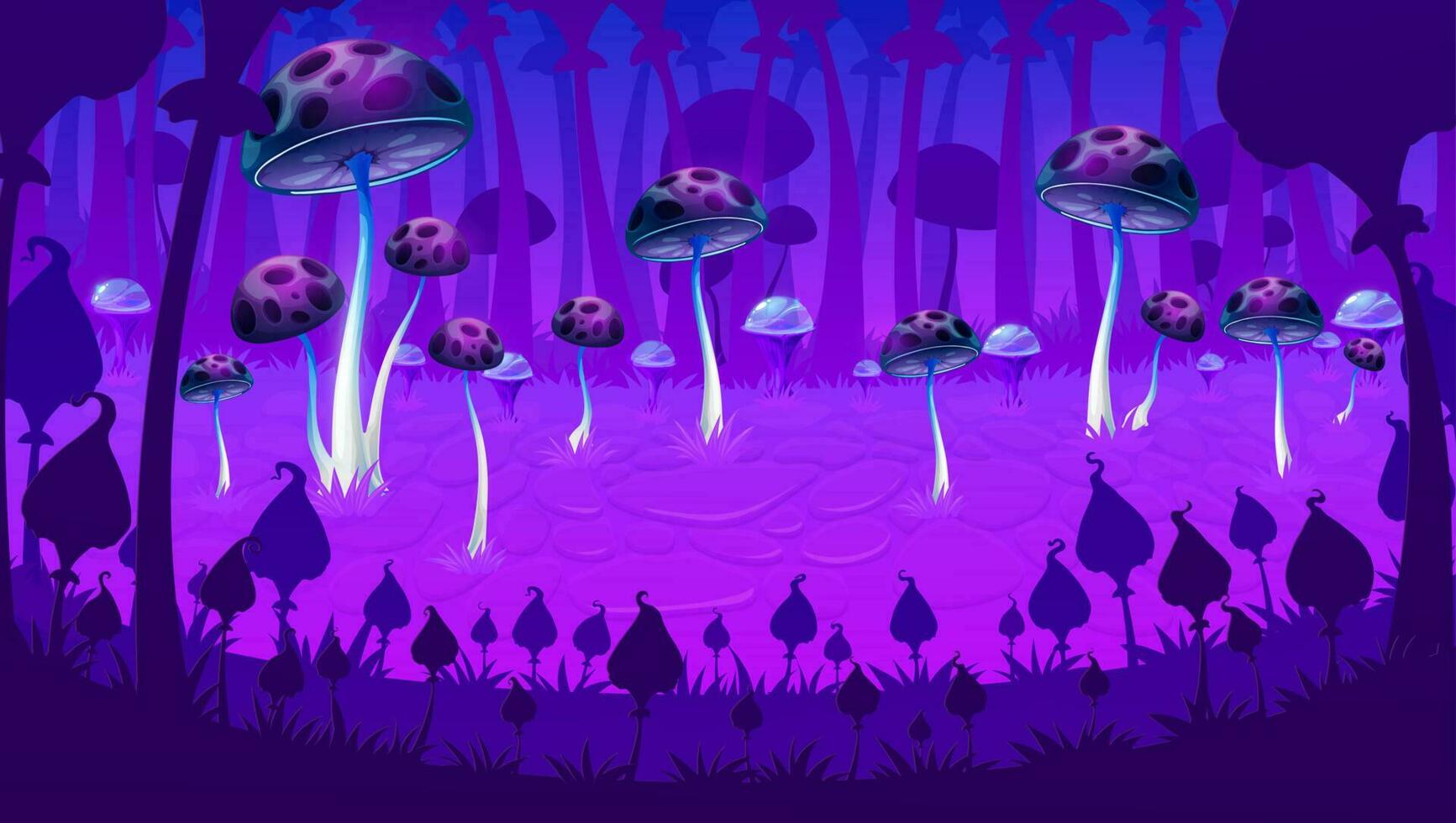 roxa luminoso cogumelos jogos nível panorama vetor