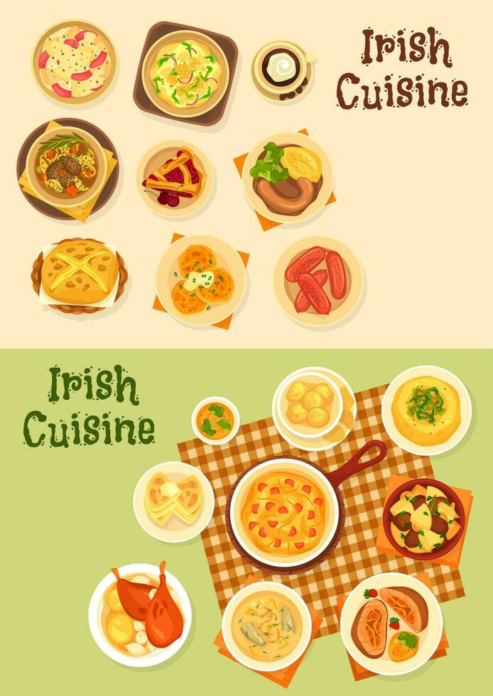 cozinha irlandesa comida de carne, vegetais, pratos de peixe vetor