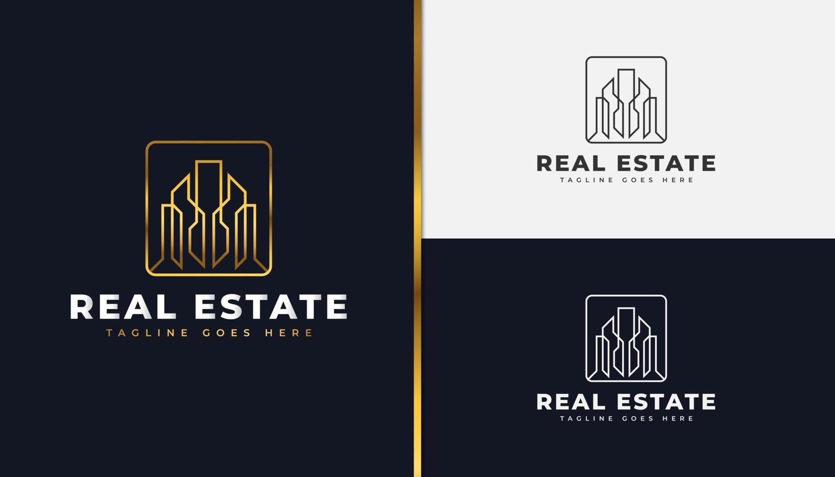 logotipo imobiliário em gradiente de ouro com estilo de linha. construção, arquitetura ou modelo de design de logotipo de construção vetor