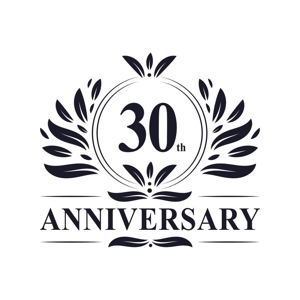 Celebração do 30º aniversário, design luxuoso do logotipo do aniversário de 30 anos vetor