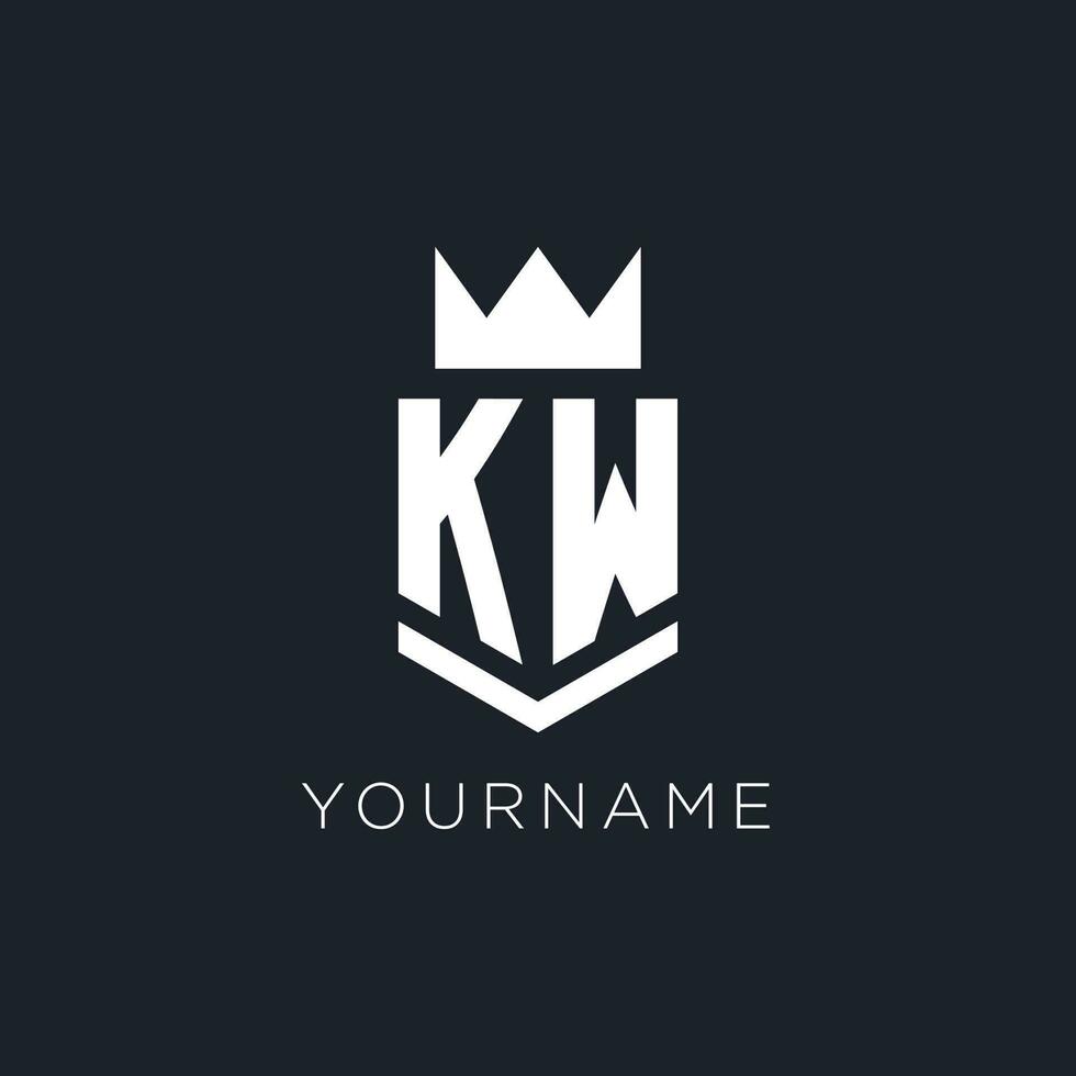 kw logotipo com escudo e coroa, inicial monograma logotipo Projeto vetor