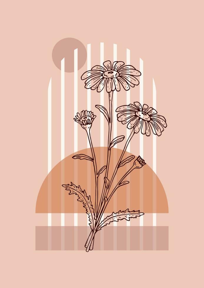 moderno floral estético floral Saldo poster. mão desenhado vetor ilustração. esboço flores silvestres