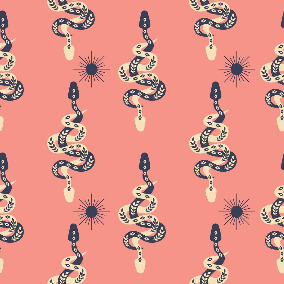 misterioso jardim. cobras e sóis. místico símbolos. dia das Bruxas. fada desatado padrão, fundo, digital papel. vetor