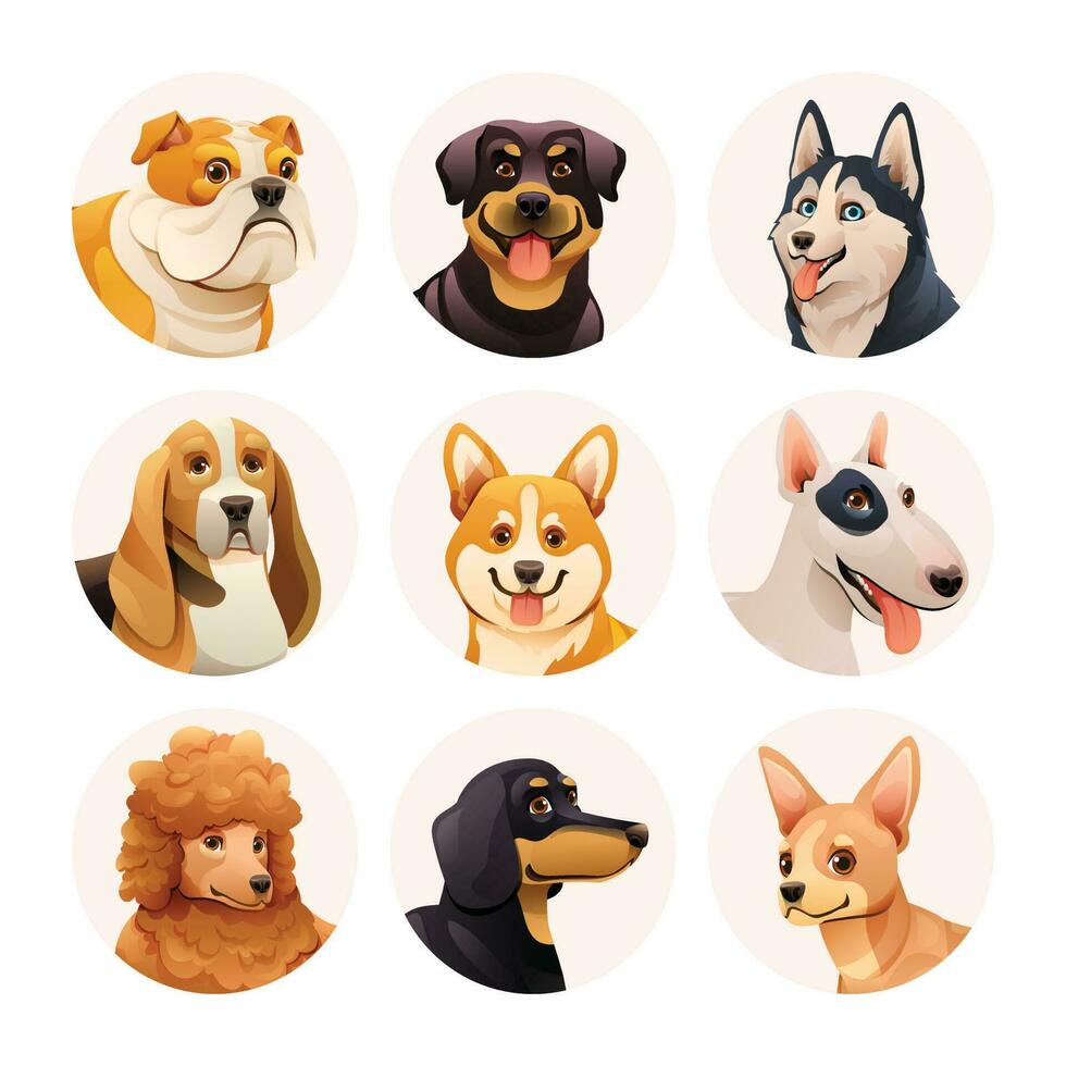 conjunto do diferente cachorro raças ilustração. cachorro avatar personagens vetor