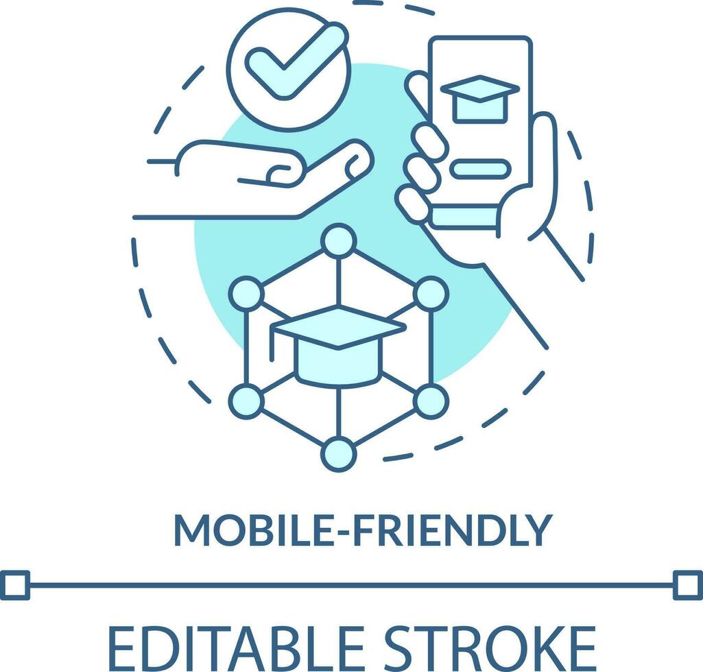 compatível com dispositivos móveis turquesa conceito ícone. microaprendizagem característica abstrato idéia fino linha ilustração. e-learning Programas. isolado esboço desenho. editável acidente vascular encefálico vetor