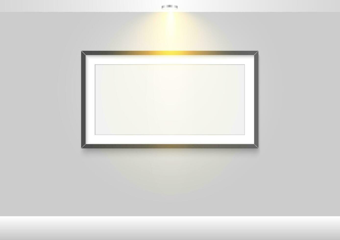 esvaziar quadro. parede arte zombar acima com iluminação. teto luminária com luz lâmpada. objeto galeria interior gráfico vetor ilustrador.