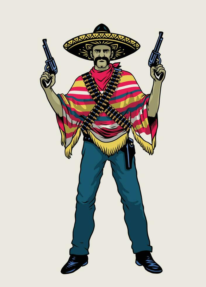 mão desenhado vintage mexicano bandido vetor