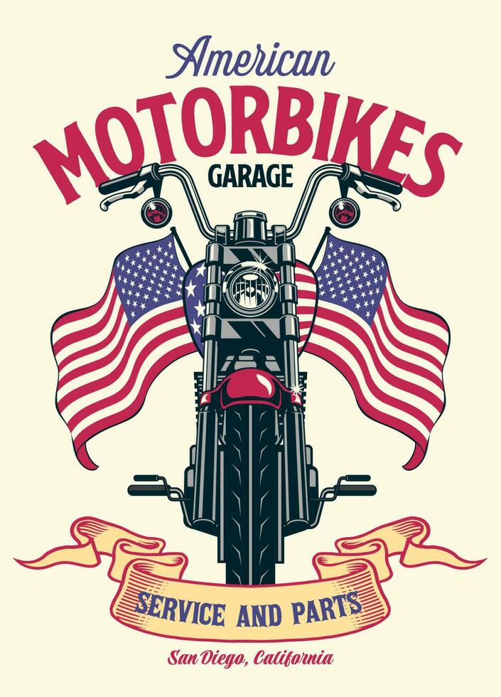 vintage camiseta Projeto do americano motos garagem vetor