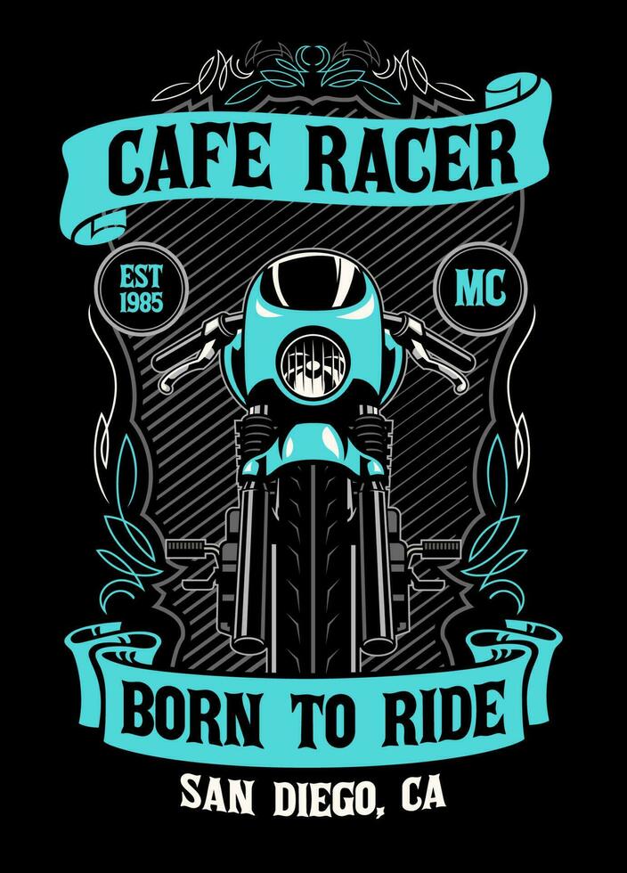 vintage camisa Projeto do cafeteria piloto motocicleta clube vetor