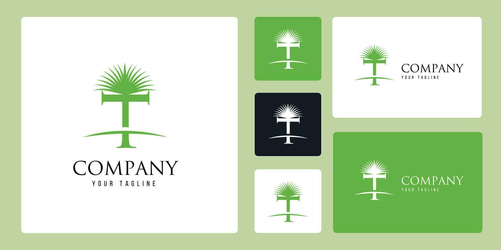 a logotipo com a tema combinação do Palma árvores e a carta t com verde cor simboliza frieza. adequado para usar de empresas acionado dentro Palma óleo, alojamento, resorts, praias, e outros. vetor