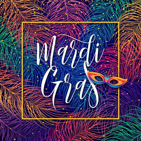 Mardi Gras Lettering Em Penas Multicolors vetor