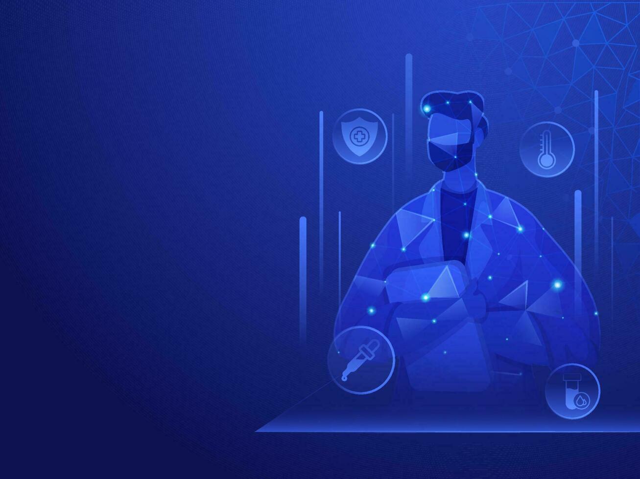 ai médico conceito com virtual médico ou médico representante, futurista médico conceito, blockchain fundo. vetor