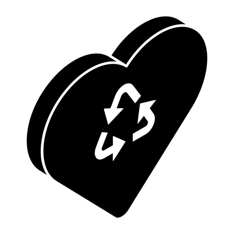 webconceitual sólido Projeto ícone do coração reciclando vetor