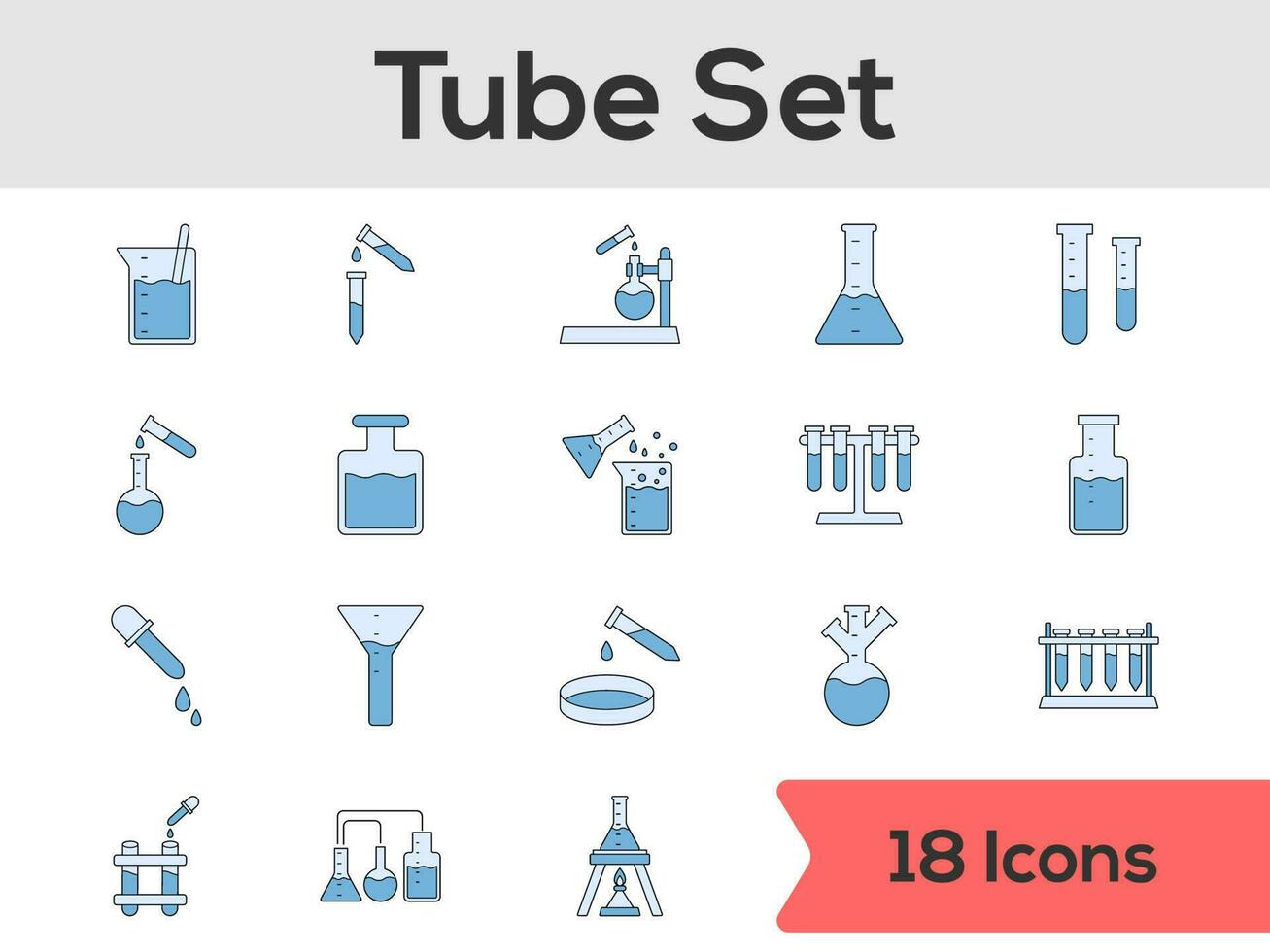 conjunto do laboratório tubo ícone conjunto dentro azul cor. vetor