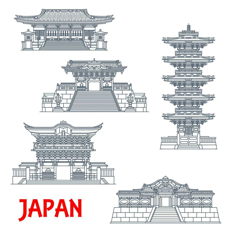 japonês viagem marcos, Nikko santuários, templos vetor