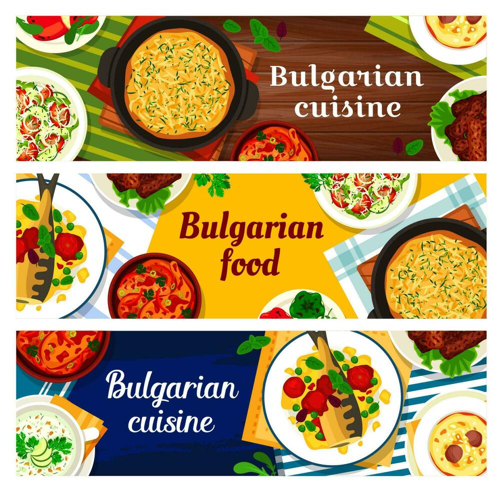 búlgaro cozinha refeições, pratos, Comida cardápio faixas vetor