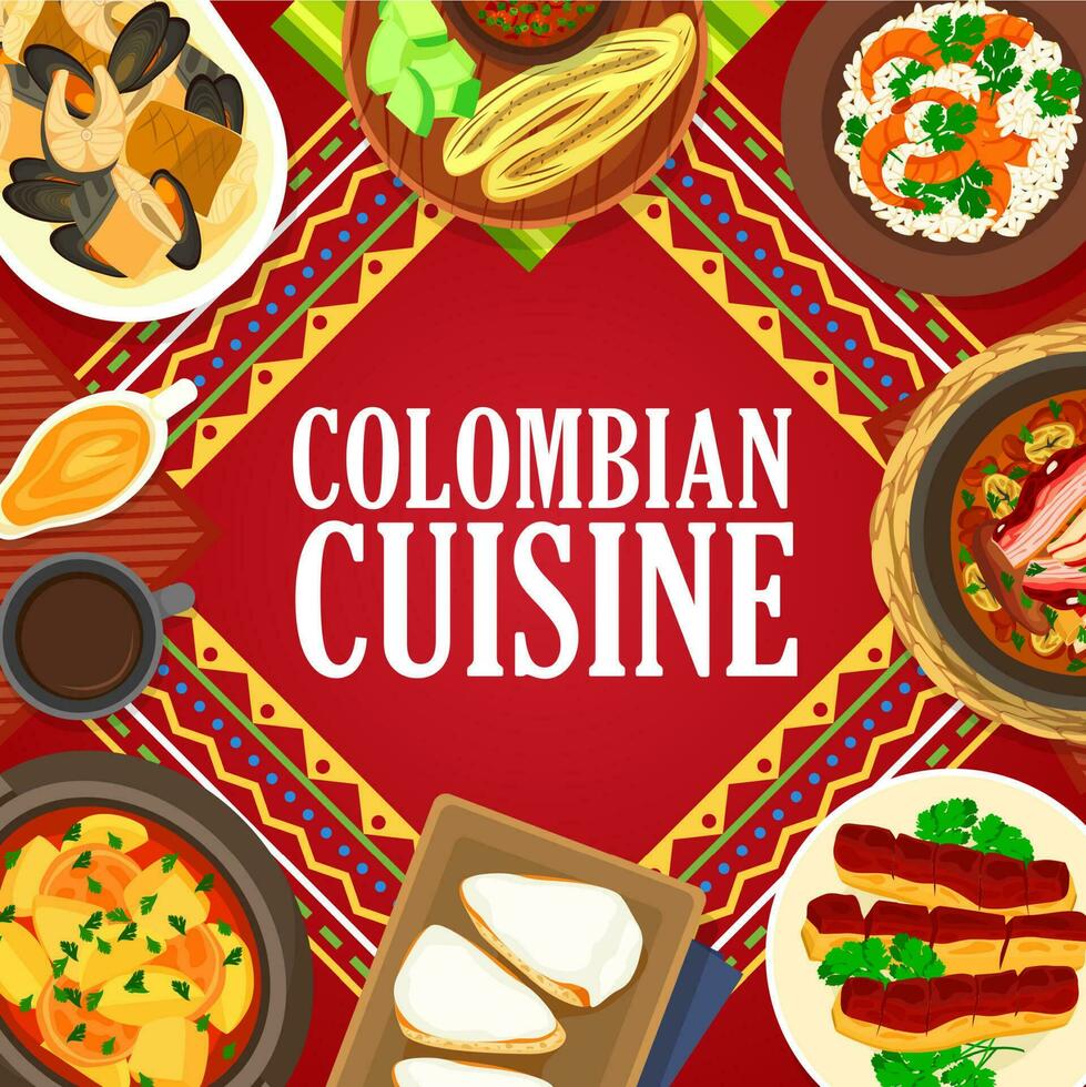 colombiano cozinha vetor poster, Colômbia pratos