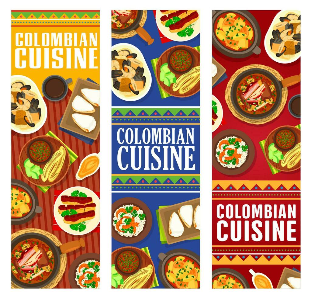 colombiano comida, Colômbia cozinha desenho animado faixas vetor