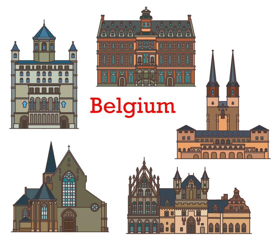 Bélgica, níveis, Mechelen, Halle cidade marcos vetor