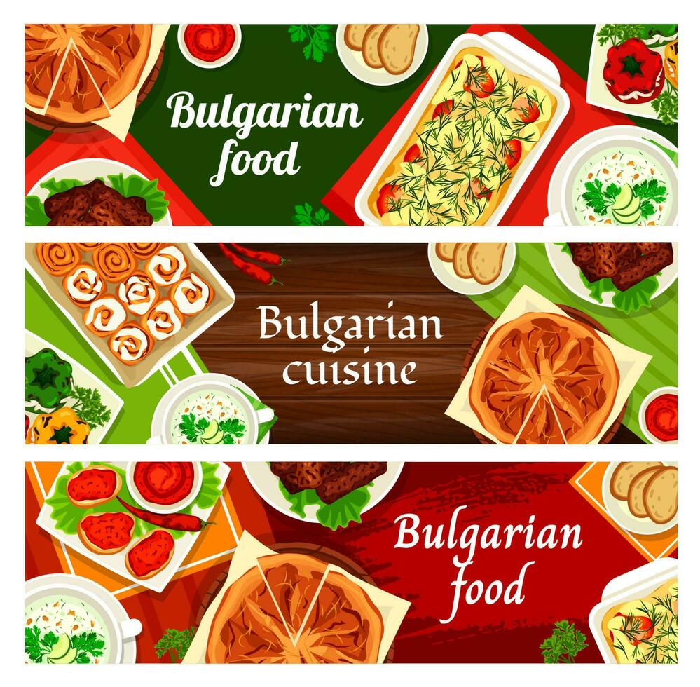 búlgaro cozinha vetor Bulgária Comida faixas conjunto