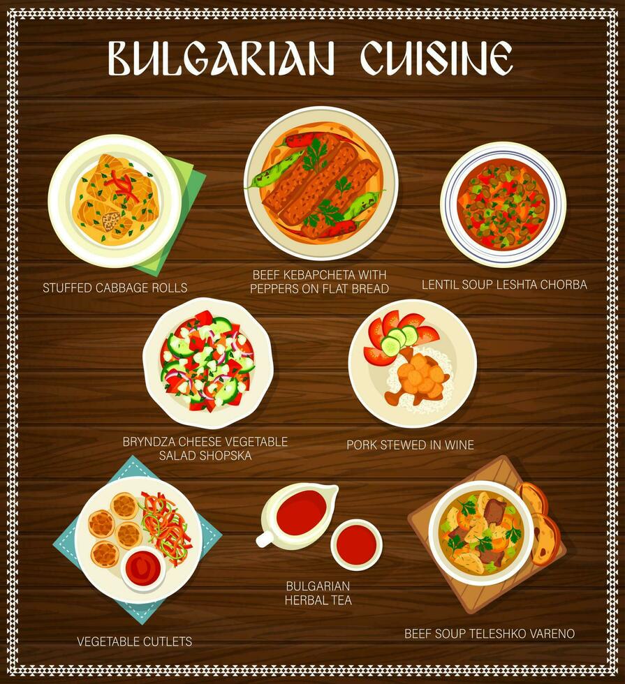 búlgaro cozinha Comida cardápio, pratos, refeições poster vetor