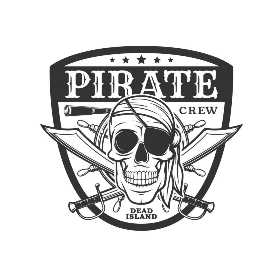 pirata ícone crânio e cruzado sabres vetor emblema